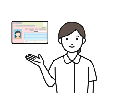 マイナンバーカードを案内する看護師 マイナンバーカード,保険証,受付,案内,女性,看護師,医療のイラスト素材