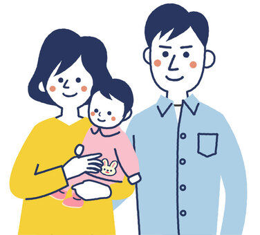 赤ちゃんと夫婦 夫婦,カップル,赤ちゃん,幼児,ベビー,家族,抱っこ,かわいい,カラフル,シンプルのイラスト素材