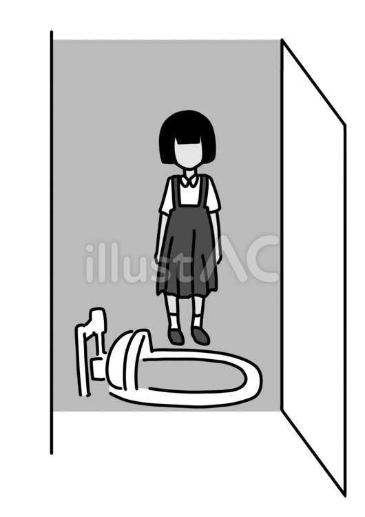 トイレの花子さんとトイレ　白黒 トイレの花子さん,個室,怪談のイラスト素材