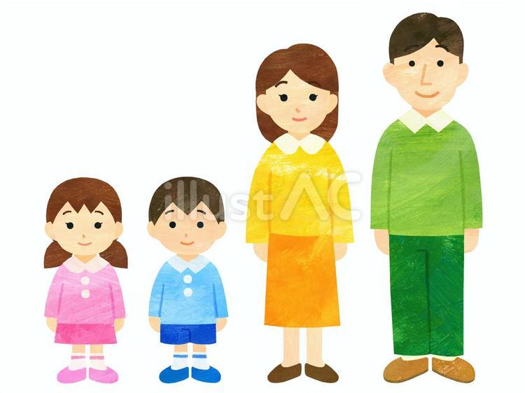 正面を向いた家族のイラスト 人物,家族,お父さんのイラスト素材