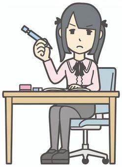  地雷系女子-163-全身 勉強,地雷系,女性,女の子,ツインテール,人物,かわいい,机,学ぶ,スクールのイラスト素材