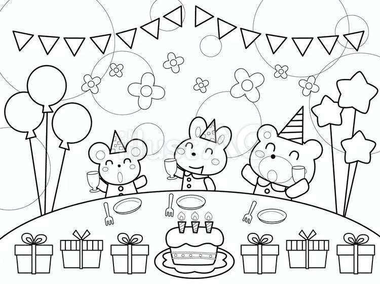動物たちのパーティーの塗り絵 塗り絵,動物,かわいいのイラスト素材