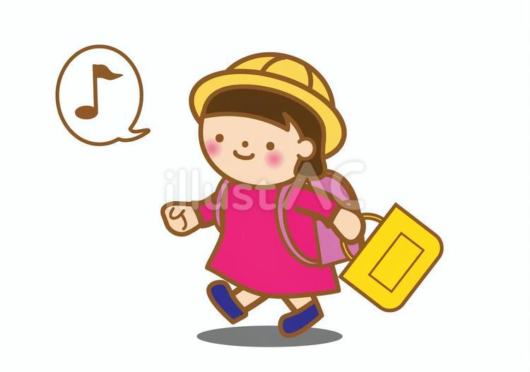 登校する小学生（女の子） 小学生,登校,下校のイラスト素材