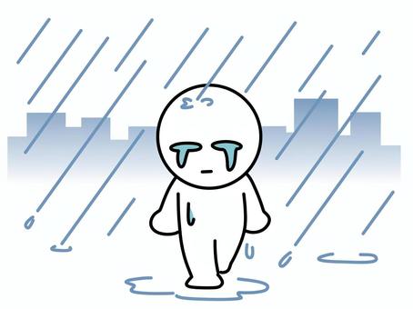 Illustration, rain, get wet, stick figures, 