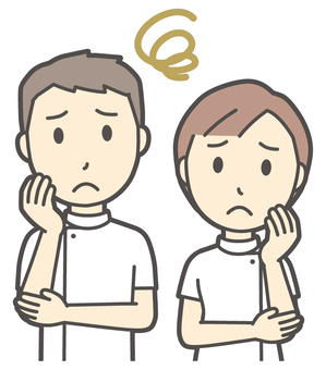  理学療法士の男女-027-バスト 困った,理学療法士,男女,医療,病院,クリニック,整体師,柔道整復師,鍼灸師,人物のイラスト素材