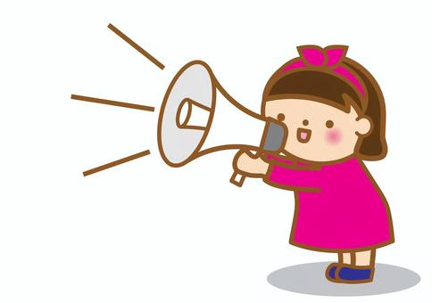 メガフォンでお知らせする女の子 メガフォン,メガホン,拡声器,拡声,トラメガ,お知らせ,知らせる,声,女の子,人物のイラスト素材
