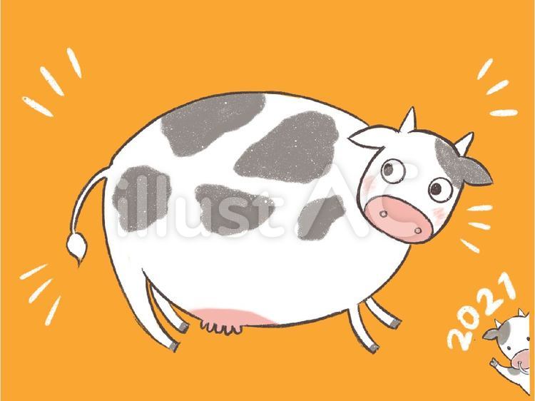 手描き風年賀状2021年丑年(文字なし） 年賀状,牛,2021年のイラスト素材