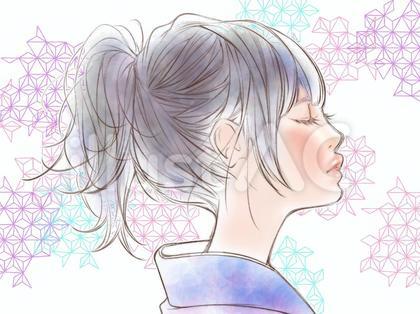和服の横顔美人、和模様