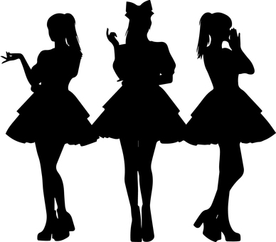 女性アイドル3人組のシルエット 女性アイドル,アイドル,3人組,シルエット,ダンス,ライブ,パフォーマンス,コンサート,ユニット,ガールズグループのイラスト素材