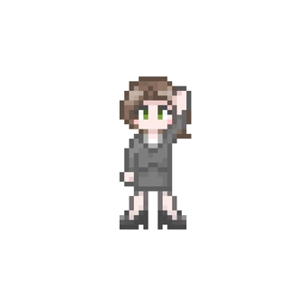 ドット絵の手をあげる女性会社員 ドット絵,ピクセル,手,上げる,片手,挙手,返事,はい,やる気,質問のイラスト素材