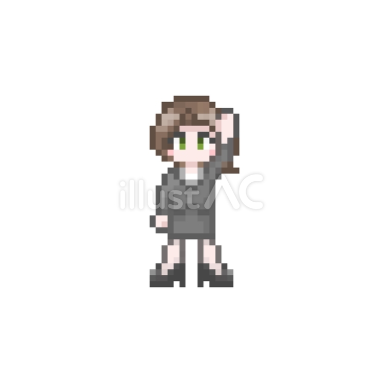 ドット絵の手をあげる女性会社員 ドット絵,ピクセル,手のイラスト素材