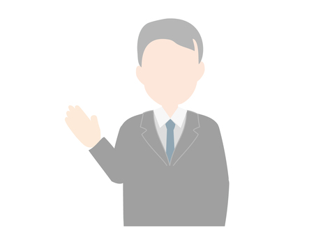 解説風男性こちら 男性,ビジネスマン,サラリーマン,背広,スーツ,ネクタイ,顔なし,線なし,輪郭線なし,こちらのイラスト素材