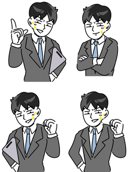 ガッツポーズでキメ顔の若い社員のセット ガッツポーズでキメ顔の若い社員のセット 男性,ビジネスマン,腕組み,サラリーマン,笑顔,営業,イケメン,セット,ビジネス,会社員のイラスト素材