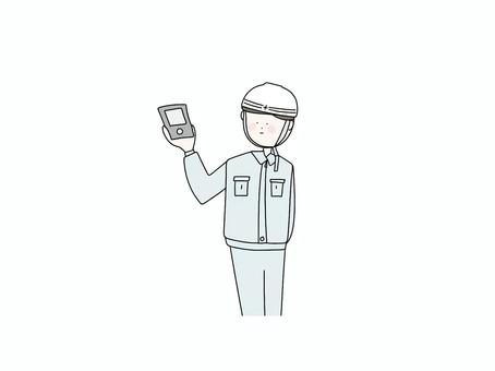 電波測定中の作業服の人物 作業員,作業,電波,電波測定器,検査,調査,通信,通信トラブル,通信障害,イラストのイラスト素材