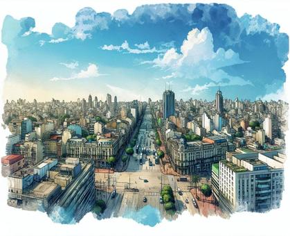 Illustration, townscape, sky, cloud, 