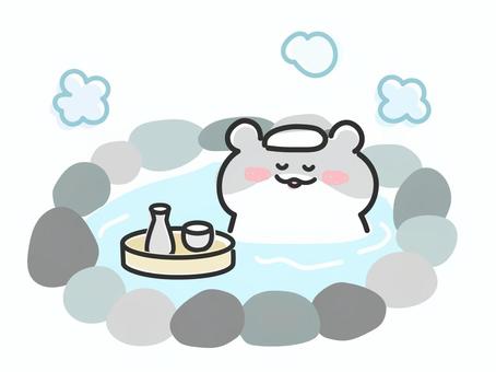 温泉でお酒を飲むかわいいハムスター 温泉でお酒を飲むかわいいハムスター 温泉,露天風呂,お風呂,ハムスター,お酒,日本酒,岩風呂,動物,かわいい,冬のイラスト素材
