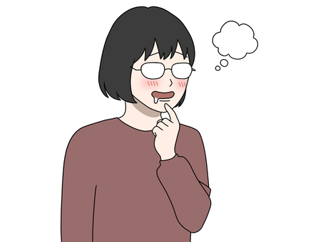 都合の良い妄想をするメガネの女性 女性,ショートボブ,黒髪,よだれ,想像のイラスト素材