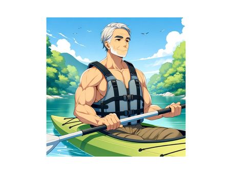 Illustration, a canoe, grandfather, male, 