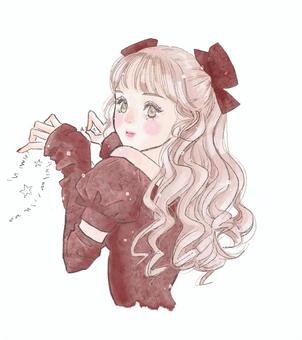 クリスマスの準備 クリスマスの準備 女性,女の子,きれい,可愛い,赤,ワンピース,リボン,冬,ファッション,ガーリーのイラスト素材