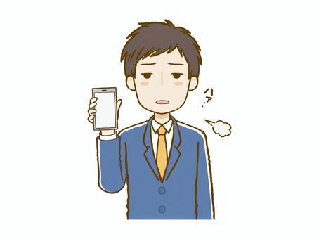 スマホ画面を見せてため息をつく男（上半身 男,スーツ,携帯,電話,ため息,スマートフォン,デジタル,スマホ,画面,見せるのイラスト素材