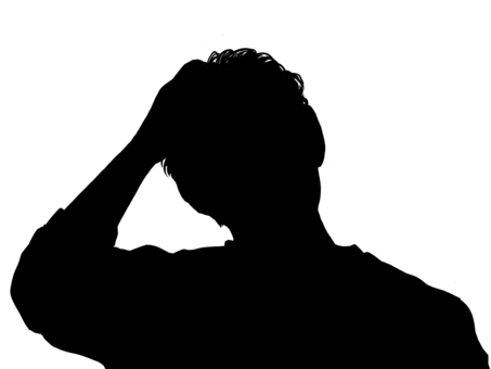 困って頭を掻く人 シルエット,悩む,頭を抱える,困る,男性,人物,手描き,手書きのイラスト素材