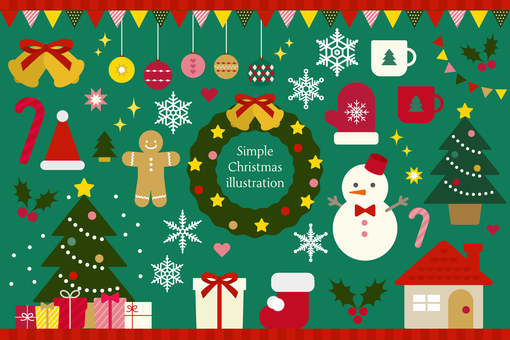 シンプルなクリスマスのイラスト素材セット シンプルなクリスマスのイラスト素材セット クリスマス,セット,あしらい,挿絵,季節,アイコン,図柄,ベクター,冬,イベントのイラスト素材