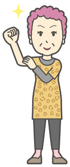  大阪のおばちゃん-175-全身 腕まくり,おばちゃん,大阪,ヒョウ柄,おばはん,中年,女性,関西,派手,おばさんのイラスト素材