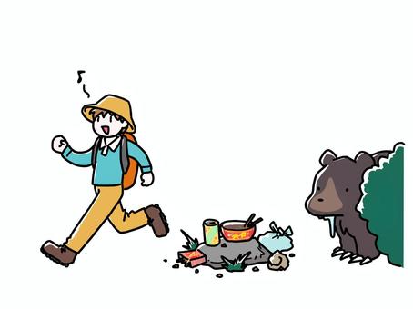 山にゴミを放置する人 人,登山客,男性,レジャー,ハイキング,ゴミ,放置,廃棄,餌付け,よだれのイラスト素材