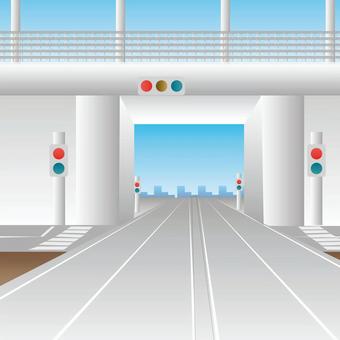 バイパス道路工事風風景（車なし） バイパス,風景,工事,信号,フェンス,道路のイラスト素材