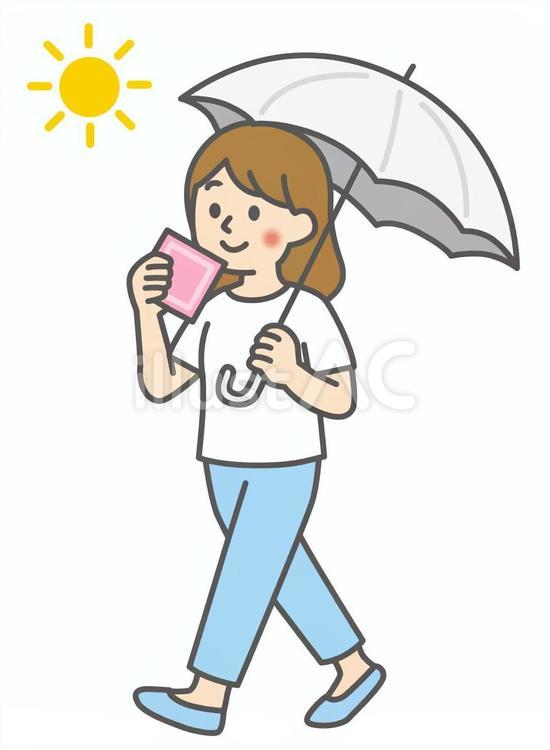 日傘で熱中症対策をする女性　1 日傘,紫外線対策,熱中症のイラスト素材