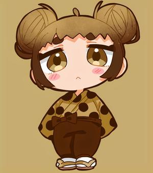 わらび餅色の女の子 女の子,擬人化,わらび餅,茶色,きなこ,和風,服,ミニキャラのイラスト素材