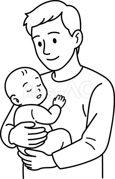 赤ちゃんを抱いている男性 育児,育休,育児休暇のイラスト素材