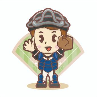 男性野球選手　捕手 男性,全身,デフォルメ,野球,グローブ,プロテクター,キャッチャーのイラスト素材