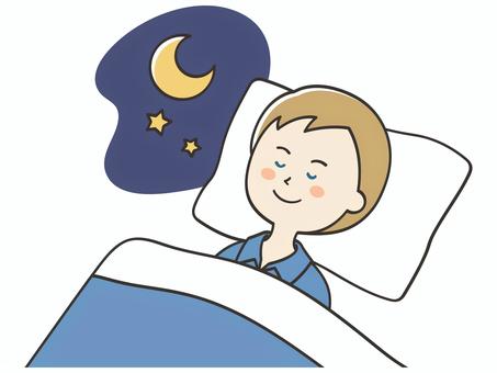 夜に眠っている白人男性 眠る,睡眠,寝る,就寝,昼寝,寝落ち,おやすみ,休憩,休息,安眠のイラスト素材