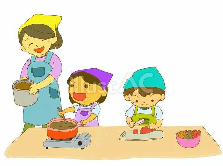園でのカレー作り 子ども,幼稚園,保育園のイラスト素材