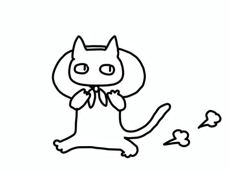 風呂敷包みを持って走る猫キャラクター 猫,キャラクター,かわいい,シンプル,白黒,線画,風呂敷,家出,夜逃げ,泥棒のイラスト素材