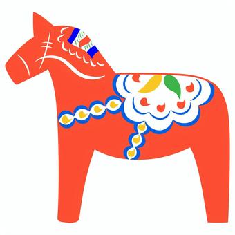 赤い北欧風の馬の置物-ダーラナホース ダーラナホース,馬,スウェーデン,北欧,民芸品,木彫り,午年,木馬,かわいい,おしゃれのイラスト素材
