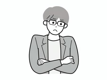 怒り眉の腕組み働く男性A/白黒 怒り眉の腕組み働く男性A/白黒 怒り,腕組み,男性,お父さん,会社員,アドバイザー,20代,30代,40代,オフィスカジュアルのイラスト素材