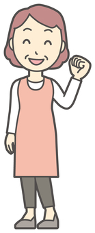  エプロンおばちゃん-183-全身 ガッツポーズ,おばちゃん,エプロン,お母さん,ママ,中年,おばさん,主婦,人物,かわいいのイラスト素材