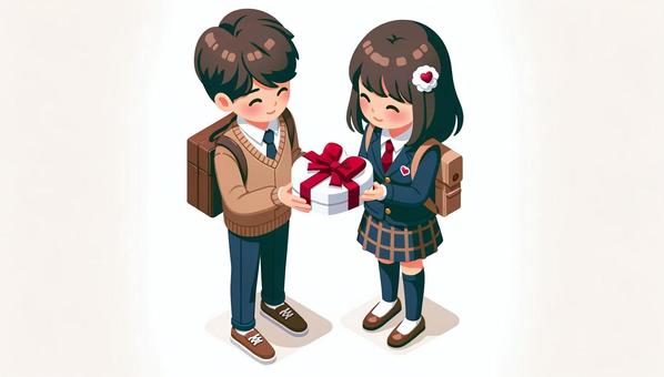 Student couple passing Valentine chocolates, , JPG