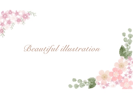 桜の水彩風な小花柄のフレーム(文字あり) 桜,さくら,お花,フレーム,小花柄,花,葉っぱ,葉,植物,イラストのイラスト素材