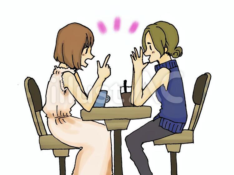 カフェでお茶をする女性たち 人物,女性,横顔のイラスト素材
