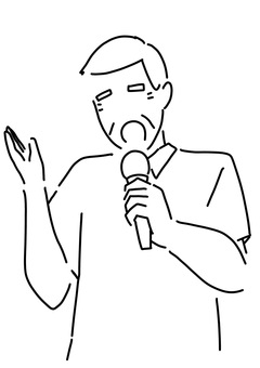 マイクを持って歌うおじいさん　線画 マイク,カラオケ,おじいさん,高齢者,男性,リハビリ,線画のイラスト素材