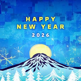 SNS投稿用バナー、雪山と月の年賀状 山,富士山,年賀状,happynewyear,新年,sns,投稿,バナー,デザイン,カードのイラスト素材