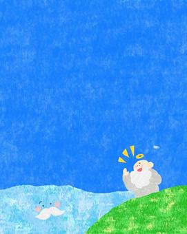 山の神様と海の神様♪ かわいい,神様,山,海,自然,風景,景色,おじいさん,老人,男性のイラスト素材