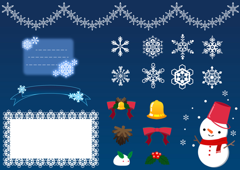 冬模様 冬,雪,クリスマス,雪だるま,スノーマン,柊,ベル,雪の結晶,素材,雪うさぎのイラスト素材