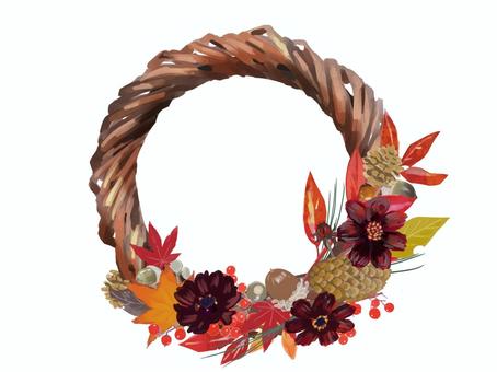 秋のハーフリース リース,ハーフリース,秋,輪,タイトル,フレーム,円,看板,花,広告のイラスト素材