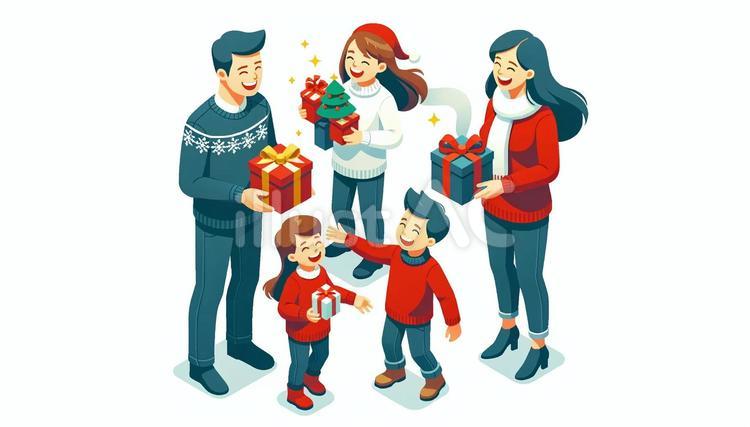 クリスマスを楽しむ家族 クリスマス,イブ,プレゼントのイラスト素材
