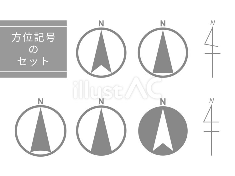 方位記号のセット（グレー） 方位,記号,方向のイラスト素材