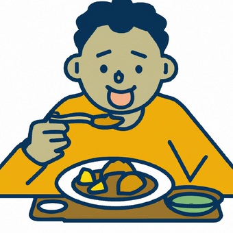 Illustration of a person eating curry, curry, meal, rice, JPG